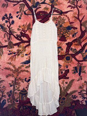 White Flowing Cami-Strap Peasant Dress